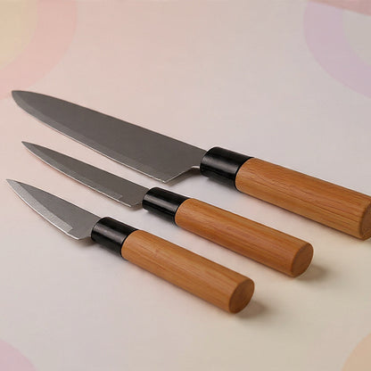 3er Messer-Set mit Bambusgriff - [Personalisierbar]
