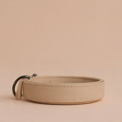 Echtleder Hunde-Halsband, gefüttert | Beige - [Personalisierbar]