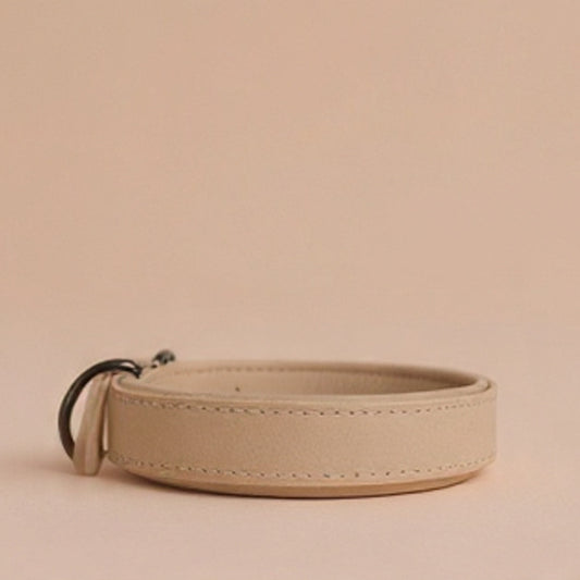 Echtleder Hunde-Halsband, gefüttert | Beige - [Personalisierbar]