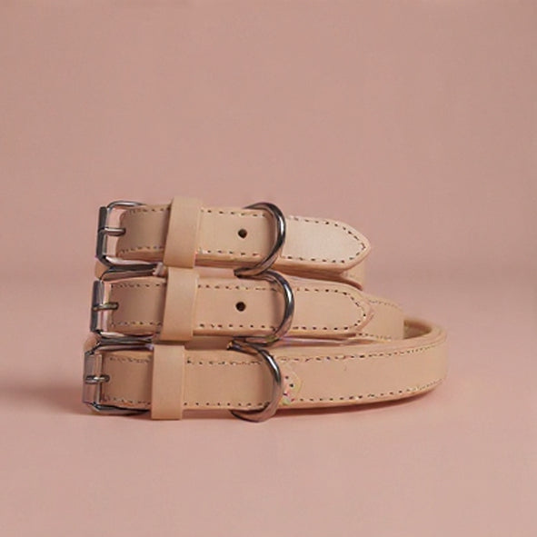 Echtleder Hunde-Halsband, gefüttert | Beige - [Personalisierbar]
