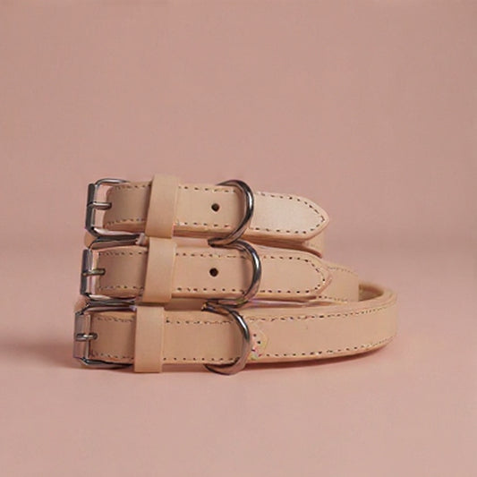 Echtleder Hunde-Halsband, gefüttert | Beige - [Personalisierbar]
