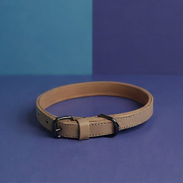 Echtleder Hunde-Halsband, gefüttert | Beige - [Personalisierbar]