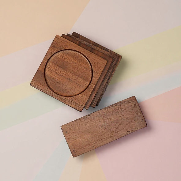 4er Set Untersetzer aus Holz mit Box - [Personalisierbar]