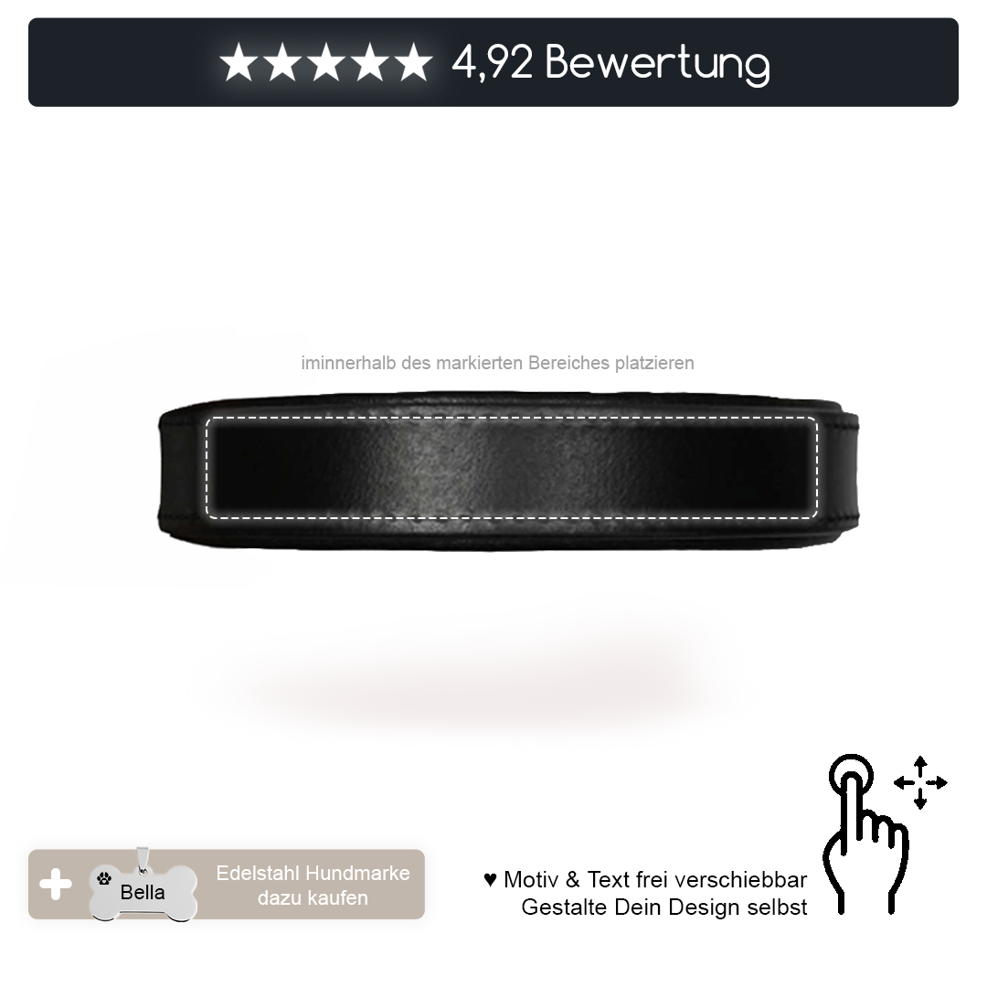 Echtleder Hunde-Halsband, gefüttert | Schwarz - [Personalisierbar]