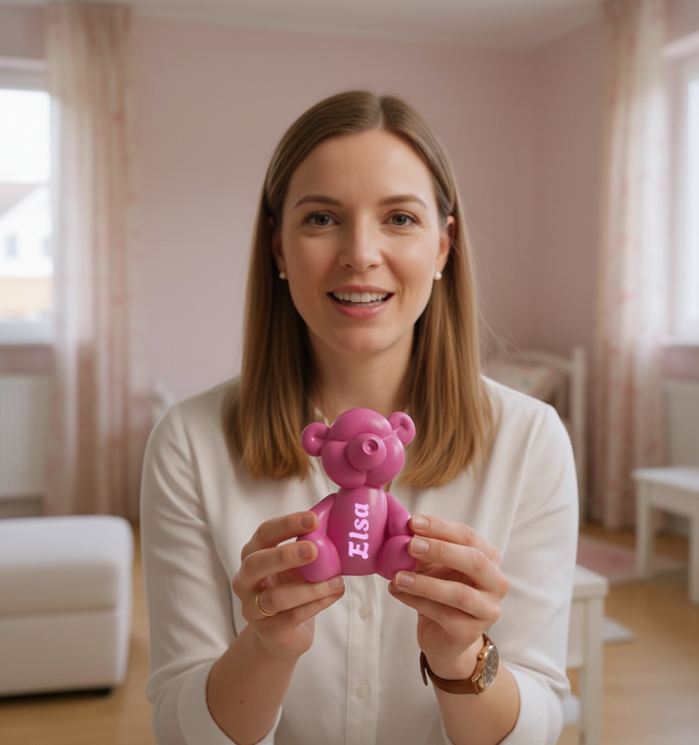 Kinder Dekofigur | Pinker Bär - [Personalisierbar]