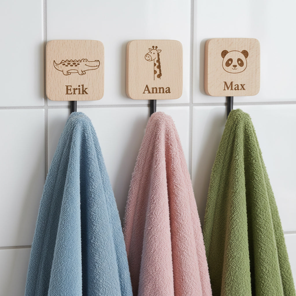 3er Set | Wandhaken Holz mit Klebe-Befestigung - [Personalisierbar]