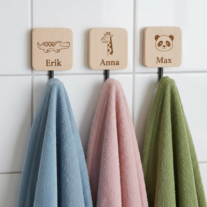 3er Set | Wandhaken Holz mit Klebe-Befestigung - [Personalisierbar]