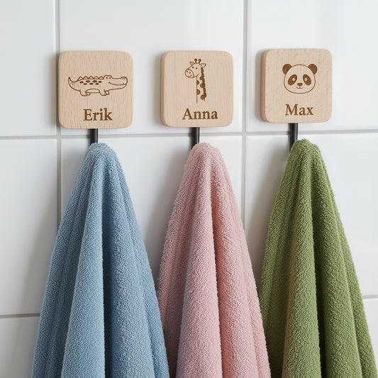 3er Set | Wandhaken Holz mit Klebe-Befestigung - [Personalisierbar]